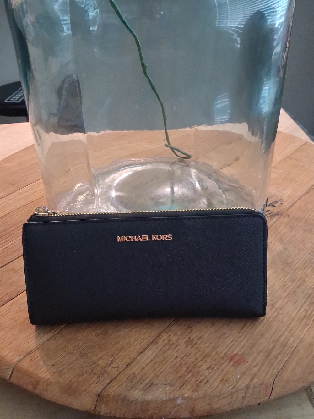 Michael Kors Black Zip-Around Continental Wallet with Gold Hardware